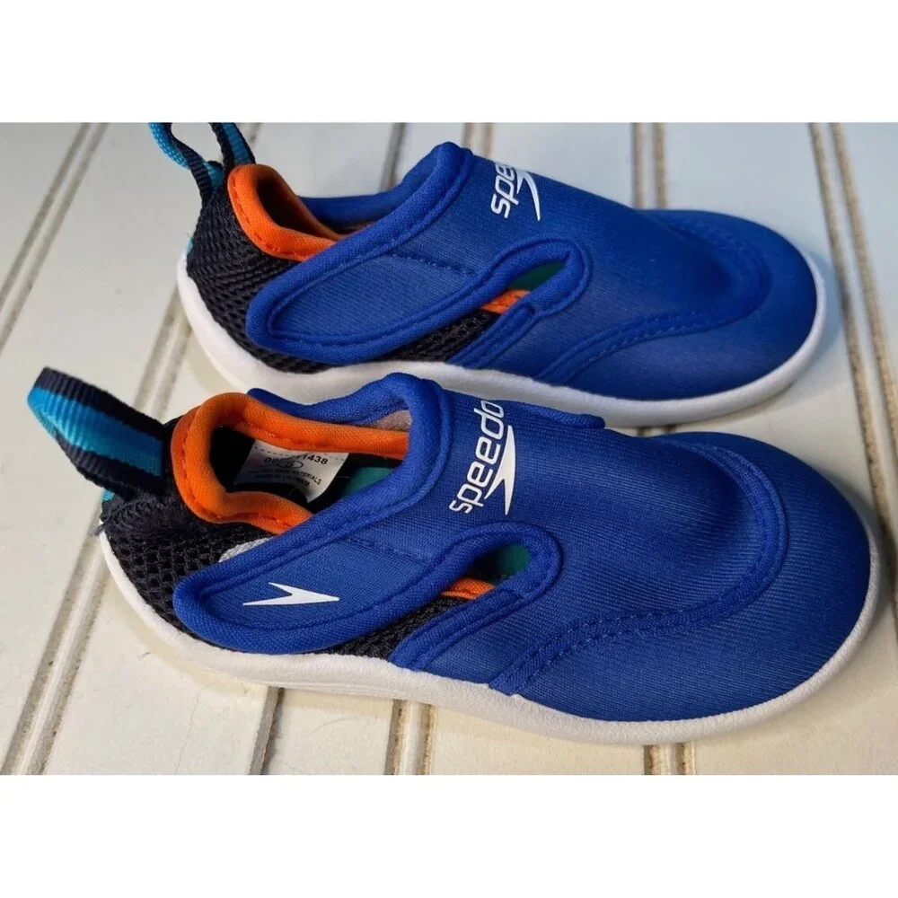 Speedo Toddler Boys Water Shoes Size 5/6 Blue & Orange Mesh Quick-Dry Lightweigh